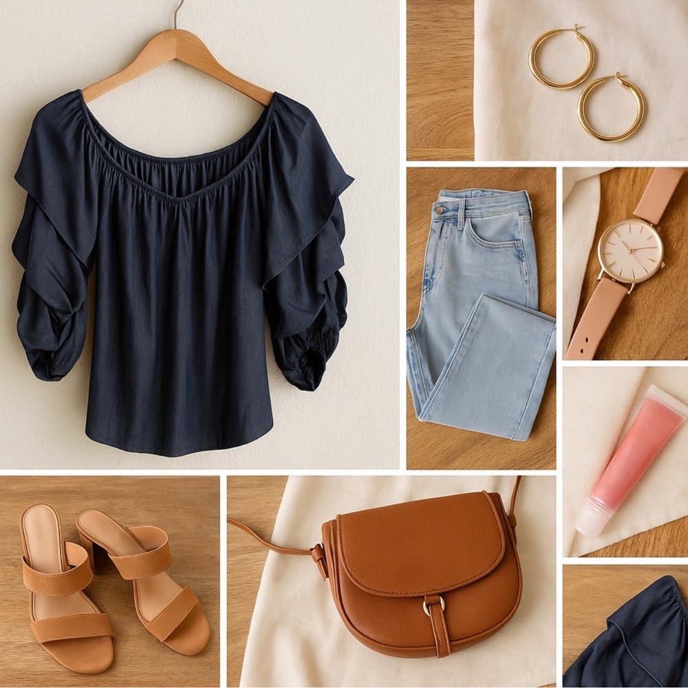Elegant Navy Off-Shoulder Blouse Small